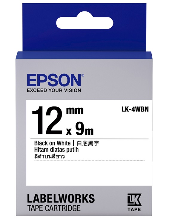 Epson LK-4WbN Tape Label 標籤帶 12mm 白底 黑字 #C53s654401
