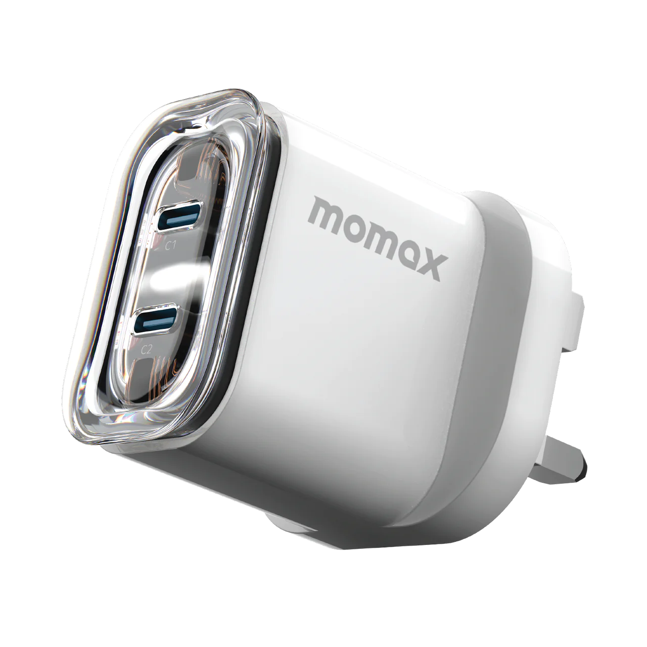 MOMAX 1-Charge Flow GaN Usb Charger (35W, 2port, PD, QC3.0, 2xTypeC, White Clear) #UM51UKW