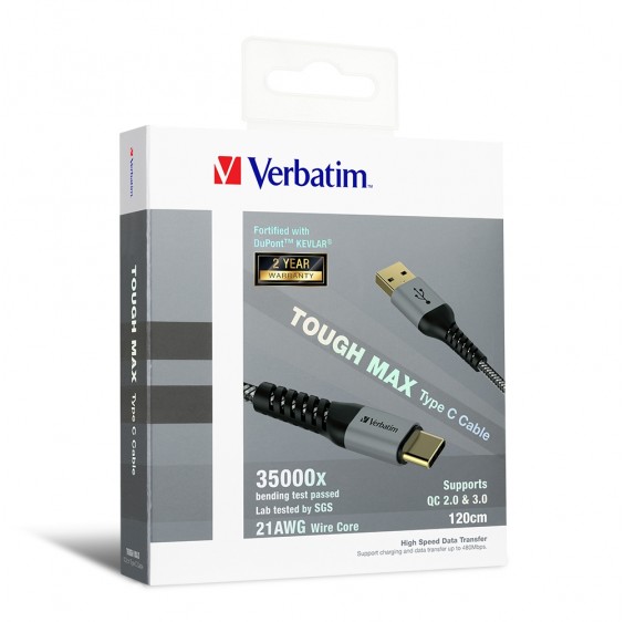 Verbatim Tough Max USB-C to USB-A 充電線 1.2米 (灰色) #65989