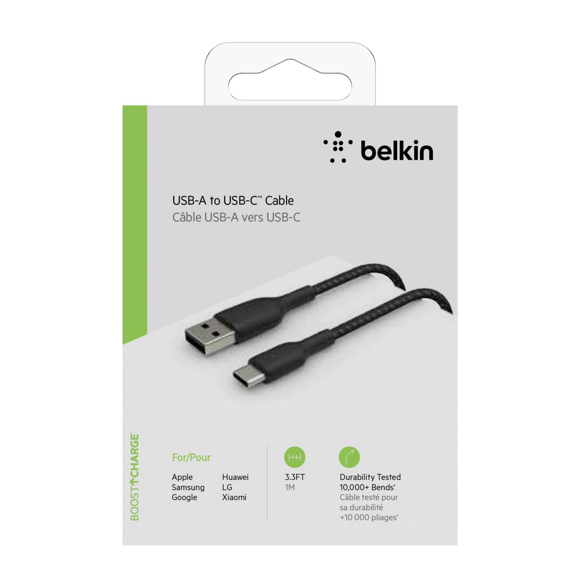 Belkin Boost Charge Braided USB-C to USB-A 編織充電線 1米 (黑色) #CAb002bt1MbK