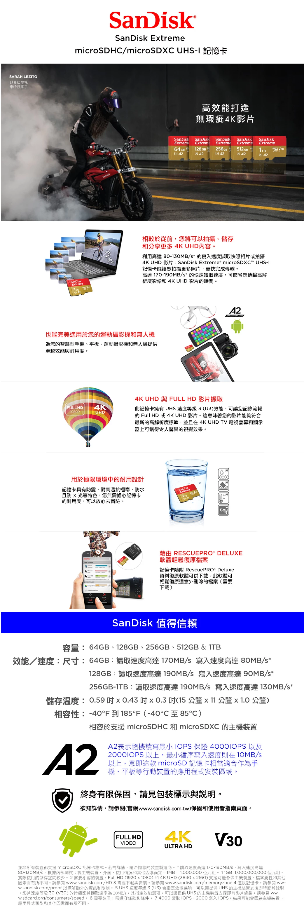 Sandisk Extreme 64Gb MicroSDXC UHS-I 記憶卡 #SDSQXAH-064G