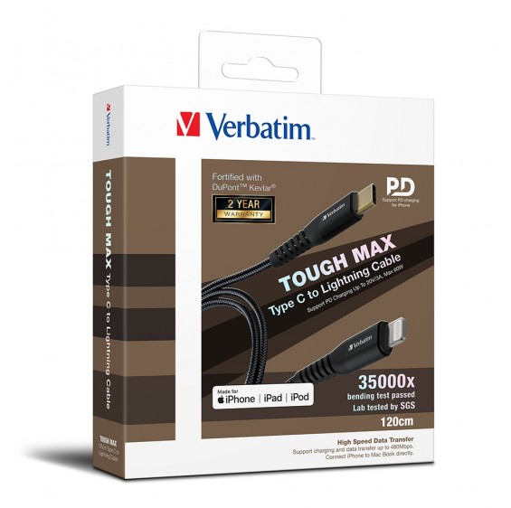 Verbatim Tough Max Type C to Lightning MFi Charge Cable 1.2m (Black) #66048