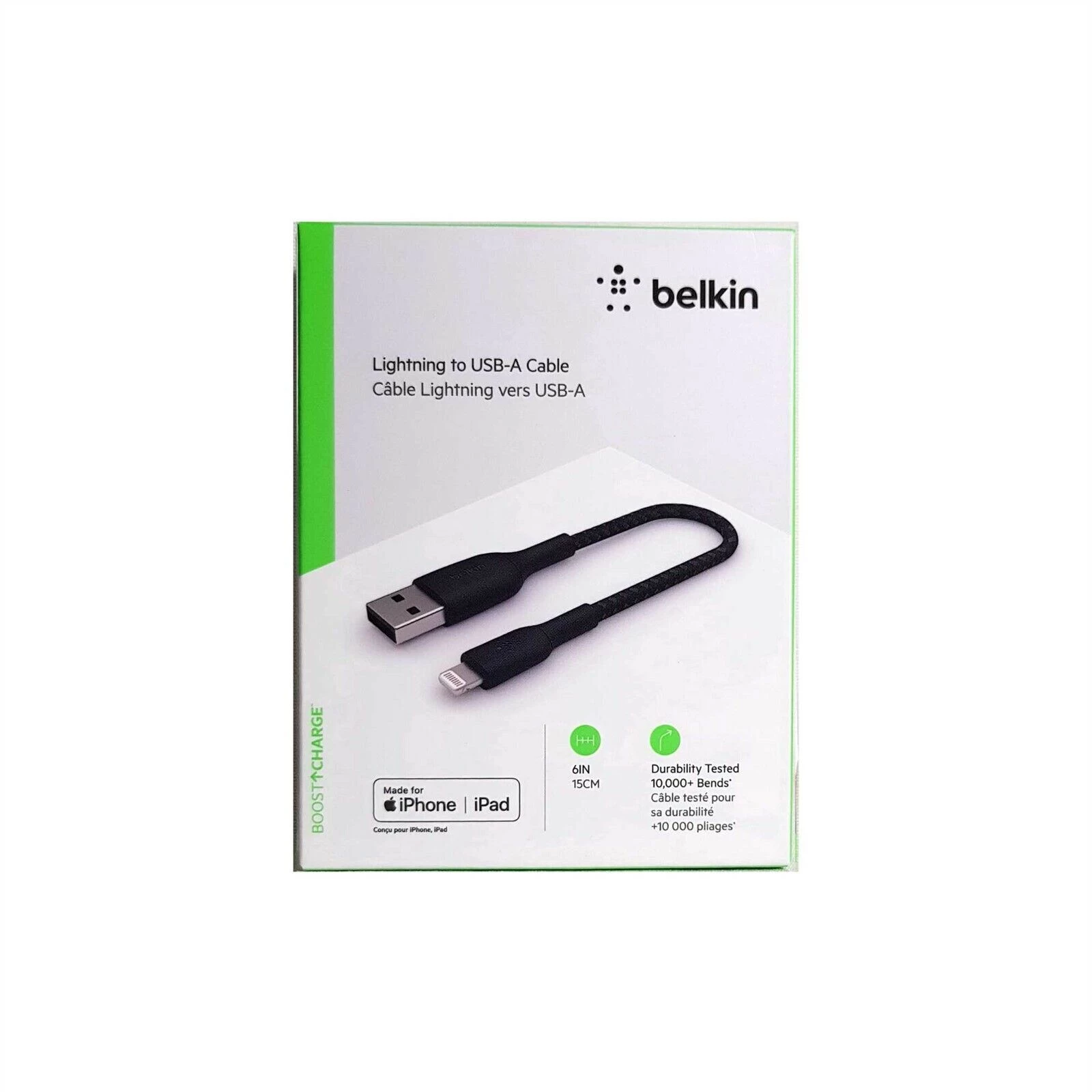 Belkin Boost Charge Braided Lightning to USB-A 編織充電線 0.15米 (黑色) #CAA002bt1MbK