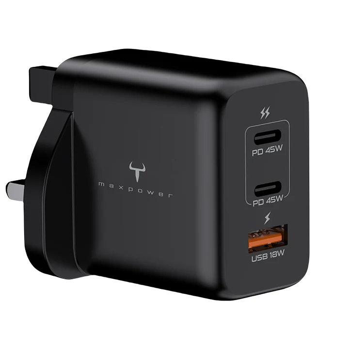 2theMax Tg45Xv2 GaN Usb Charger (45W, 3port, Usb-A, 2xTypeC, PD, Black) #D25464-Mb