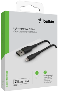 Belkin Boost Charge Braided Lightning to USB-A 編織充電線 1米 (黑色) #CAA002bt1MbK