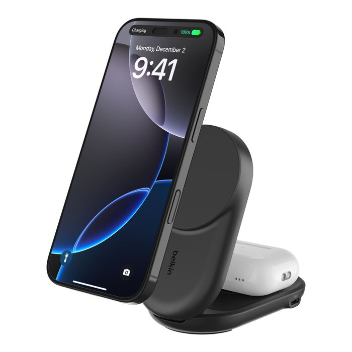 Belkin UltraCharge Qi2 25W 2合1 可折疊磁吸充電器 (黑色) #wiz039myBK