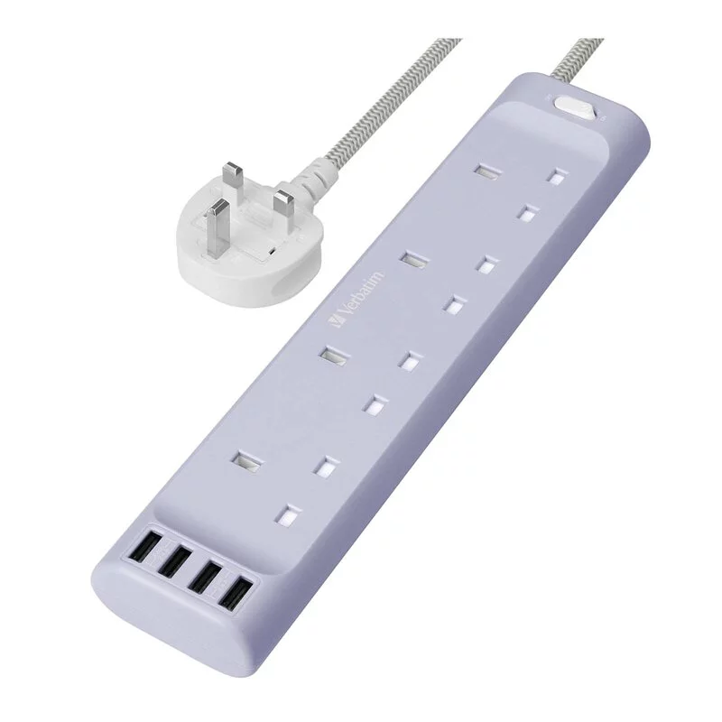 Verbatim 6ft/1.8metre 4Head w/Main Switch 總開關 Power Extension Socket w/4port Usb Charger (Purple) #66688