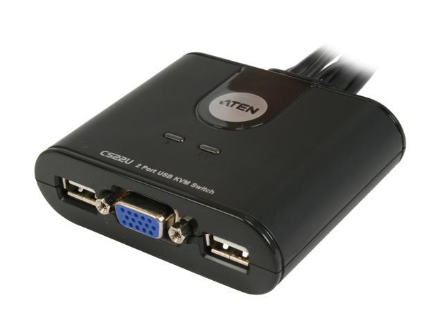 Aten CS22U 2-Port USB VGA Cable KVM Switch with Remote Port Selector