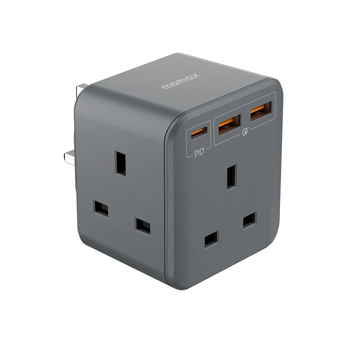 MOMAX OnePlug PD20W 2A1C 3Head Cube Extension Socket With USB (Space Grey) #US8