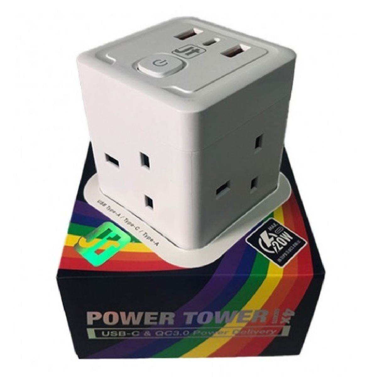 JT 2米 4位總開關立方體13A插座連USB (白色) #422-480