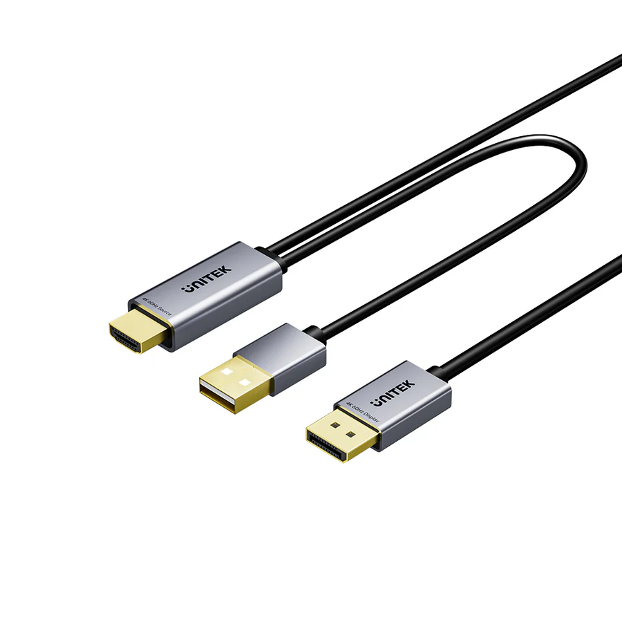 Unitek 4K/60hz 6ft/1.8metre HDMI to DP DisplayPort Cable w/Usb-A power-in #V1714AgY01