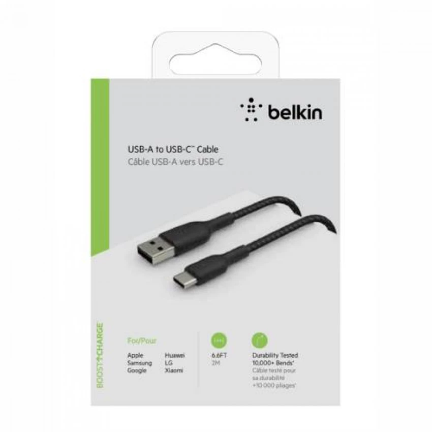 Belkin Boost Charge Braided USB-C to USB-A 編織充電線 3米 (黑色) #CAb002bt3MbK
