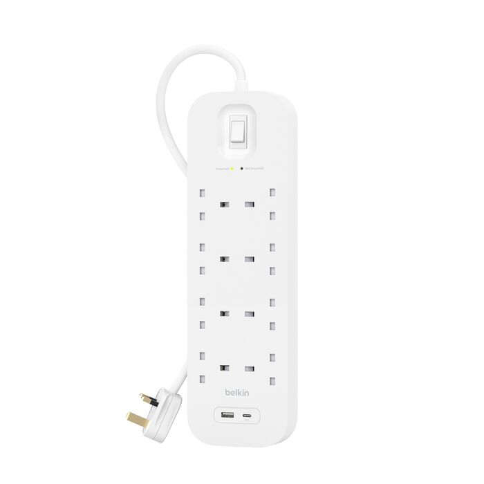 Belkin Connect SurgeProtector 6.6ft/2metre 8Head Power Extension Socket w/1xUsb-A, 1xUsb-C (White) #sRb003af2M-MY