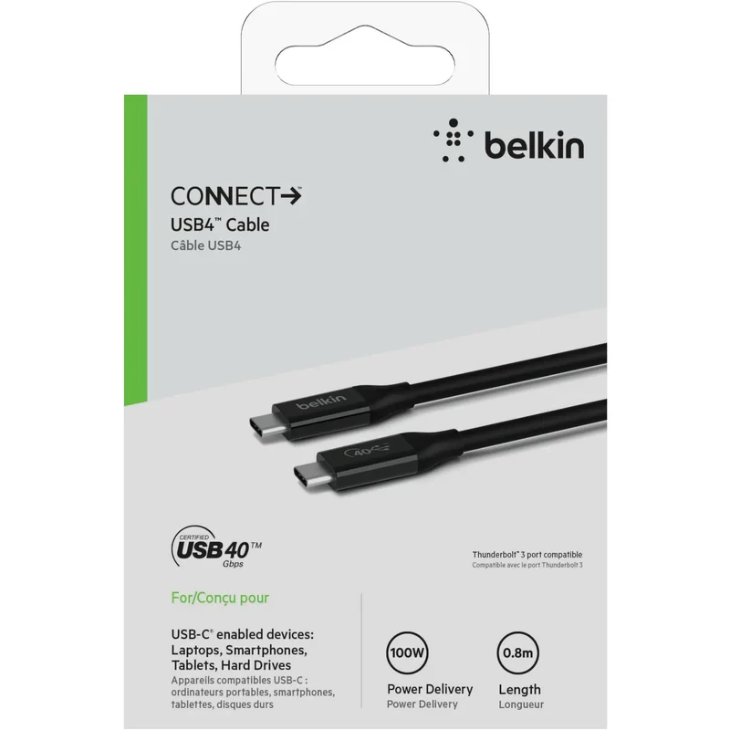 Belkin CONNECT USB4 Type-C 連接線 0.8米 (黑色) #iNz001bt0.8MbK