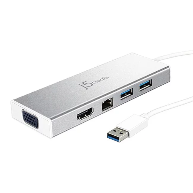J5create JUD380 MultiPort Usb3.0 to HDMI Adapter w/VGA, GigaLan, 2xUsb-A, microUsb_power-in #JUD380