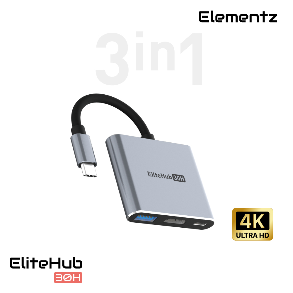 Elementz 30H 3in1 MultiPort Usb-C 擴充器  w/HDMI, Usb-A, PD100W #MF-30H