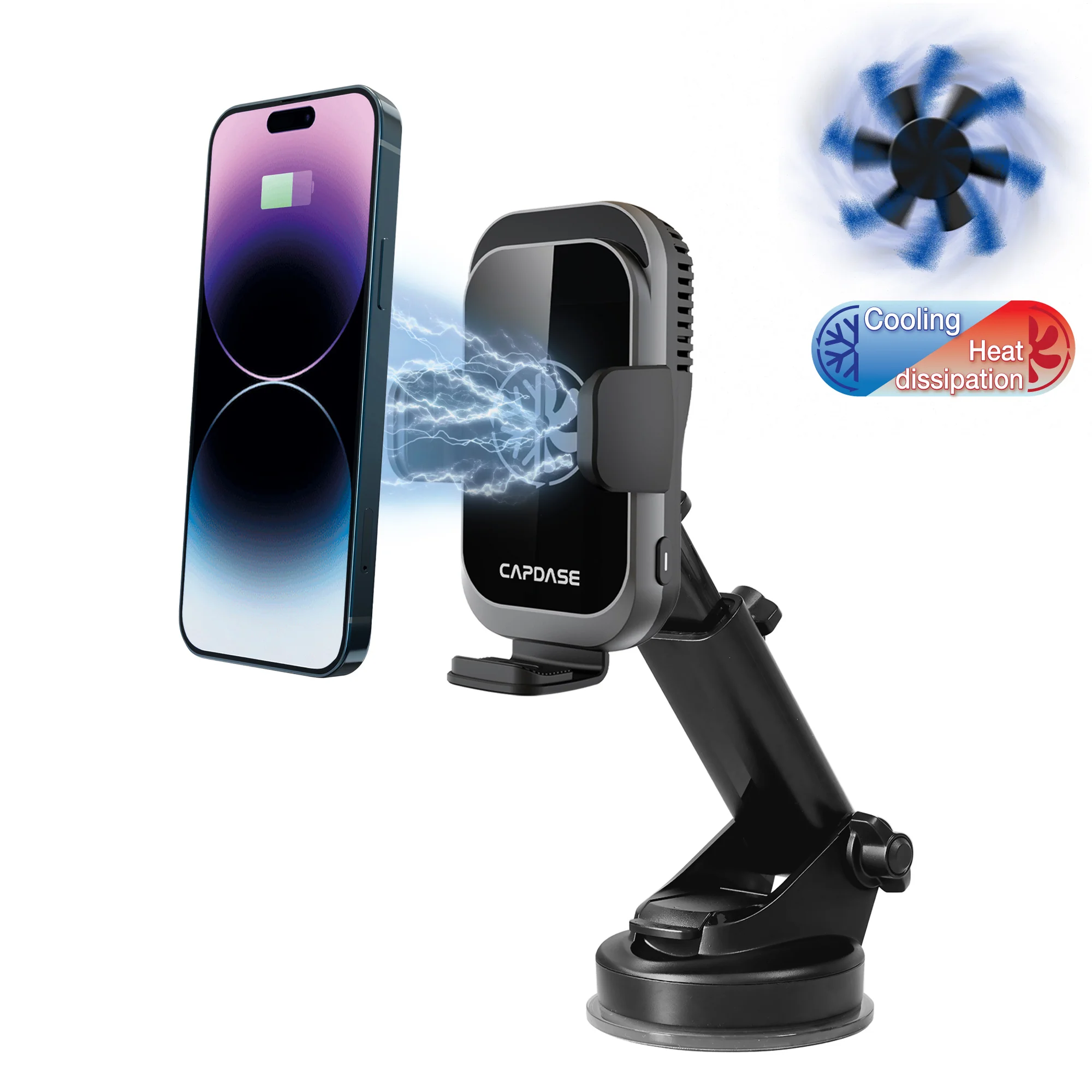 Capdase A-CM Power II Cooling Telescopic Wireless Charger Auto-Clamp Car Mount #HR00-ACM2T01