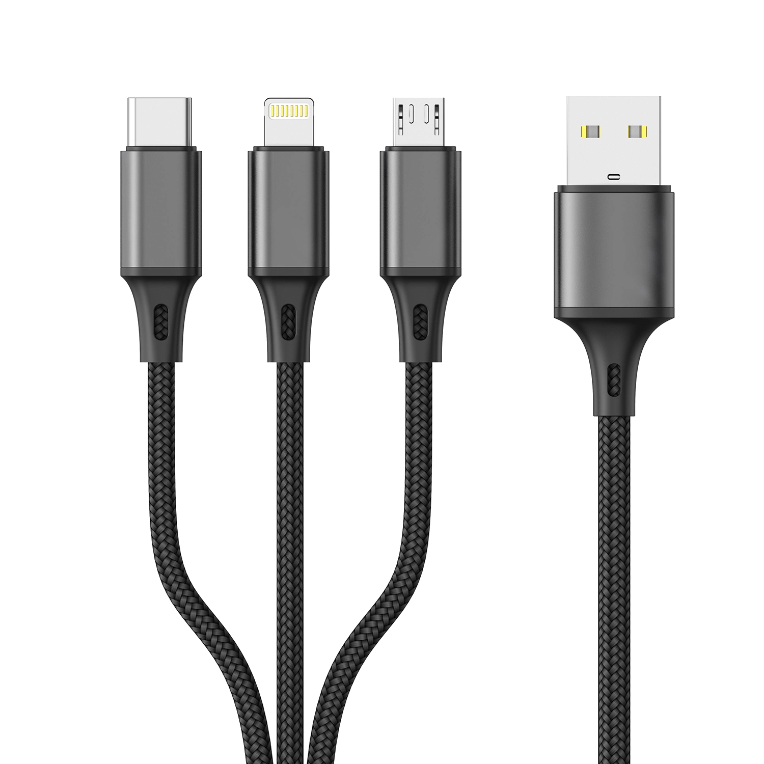 Aspor AC-23 3ft/1metre Usb-A to Micro-Usb+Type-C+Lightning Usb Cable (Black) #AC-23-bLK