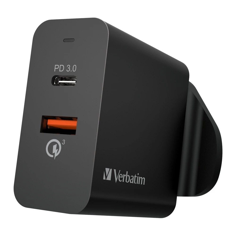 Verbatim Dual Port 36W PD & QC 3.0 USB Charger (Black) #66390