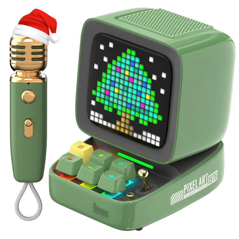 Divoom Ditoo-Mic_PixelArt Portable Speaker Bluetooth V5.x w/Micro-SD,Karaoke Mic Rechargeable (Green) #DitooMic-Green