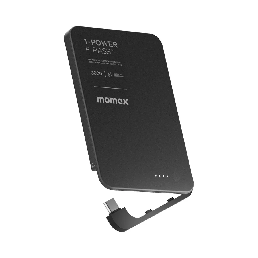 MOMAX 1-Power F.Pass+ 3000mAh 磁吸帶線行動電源 (黑色) #iP160D (CCC Cert.)
