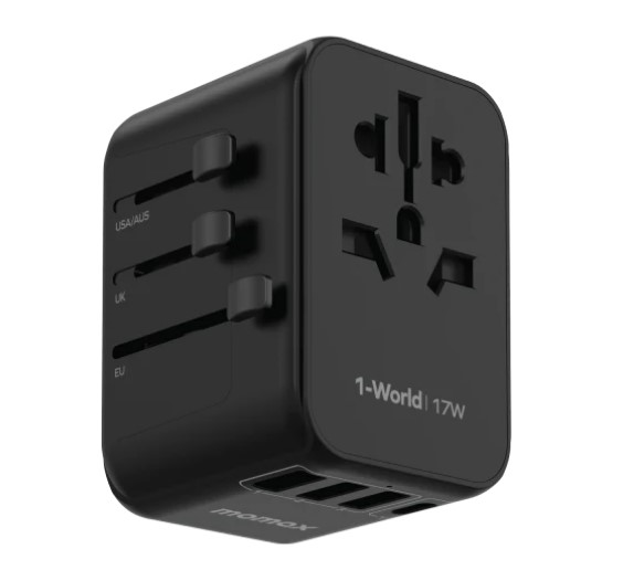 Momax 1-World Travel Charger (17W, 4port, 3xUsb-A, 1xTypeC,  Black) #UA12UKD