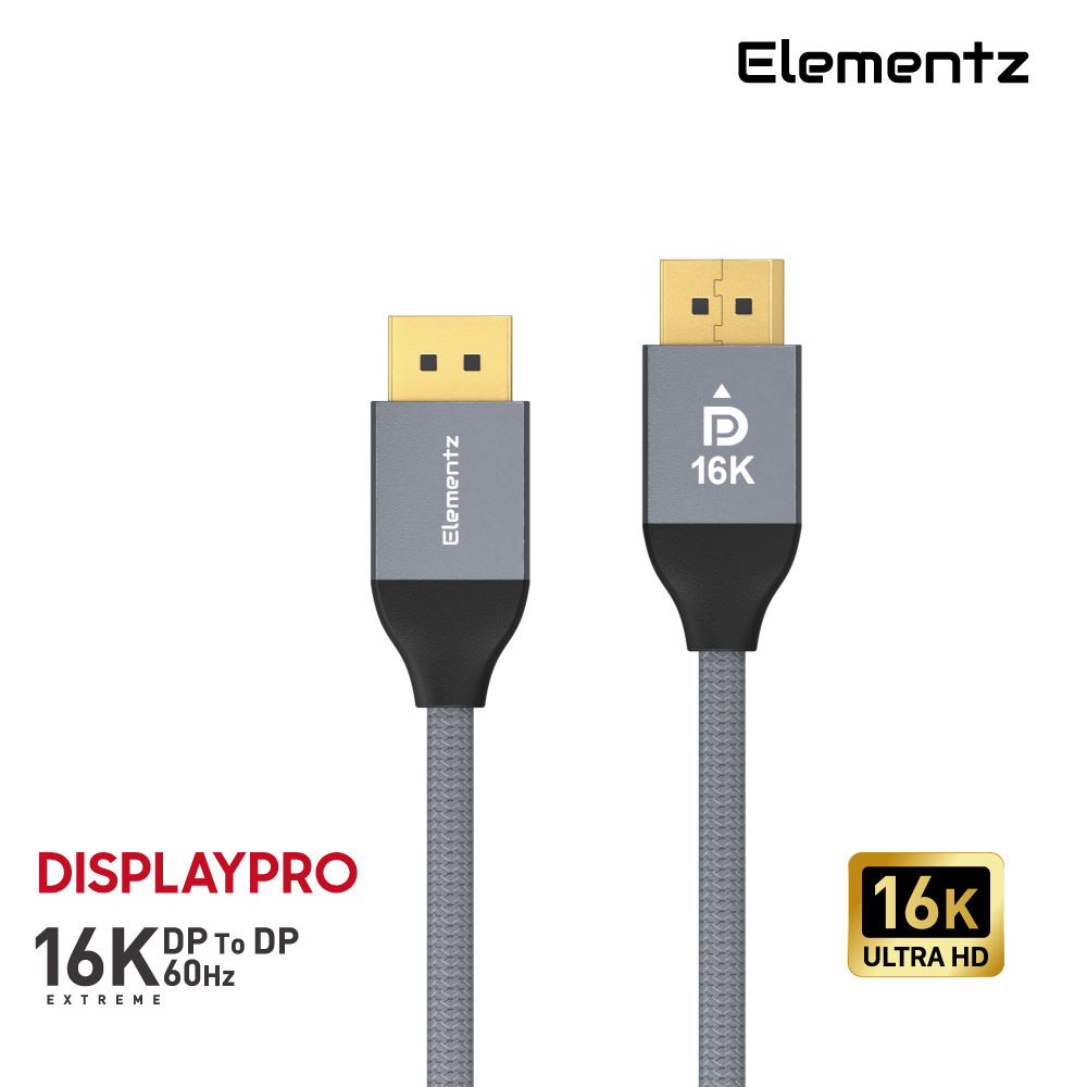 Elementz DP16K@60Hz 3ft/1metre DP to DP 2.1 DisplayPort Cable (Grey) #DP-D16K-100