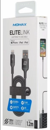 MOMAX Elite Link Lightning to USB-A MFI 三重編織充電線 1.2米 (灰色) #DL11D