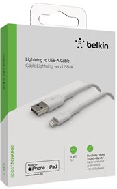 Belkin Boost Charge Braided Lightning to USB-A 編織充電線 1米 (白色) #CAA002bt1MwH
