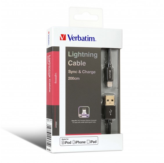 Verbatim Step-up Lightning Cable MFi Cable 2m (Black) #65361
