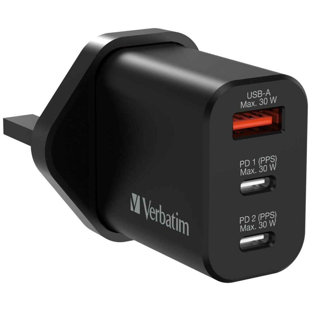 Verbatim GaN Usb Charger (30W, 3port, PD, QC3.0, TypeCx2, Black) #66947