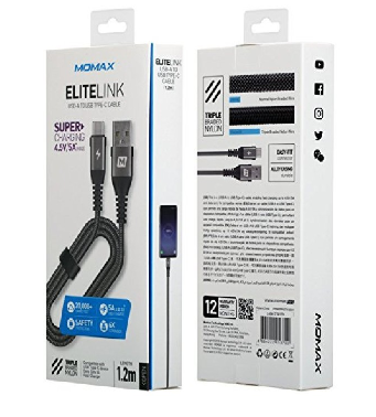 Momax Elite Link USB-A to USB-C Triple Braided Cable 1.2m (Black) #DA12d