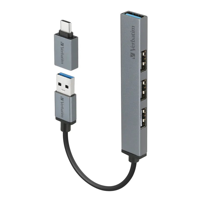 Verbatim 4port Usb-A Hub w/1xUsb3.2, 3xUsb2.0, TypeC_adapter #66866