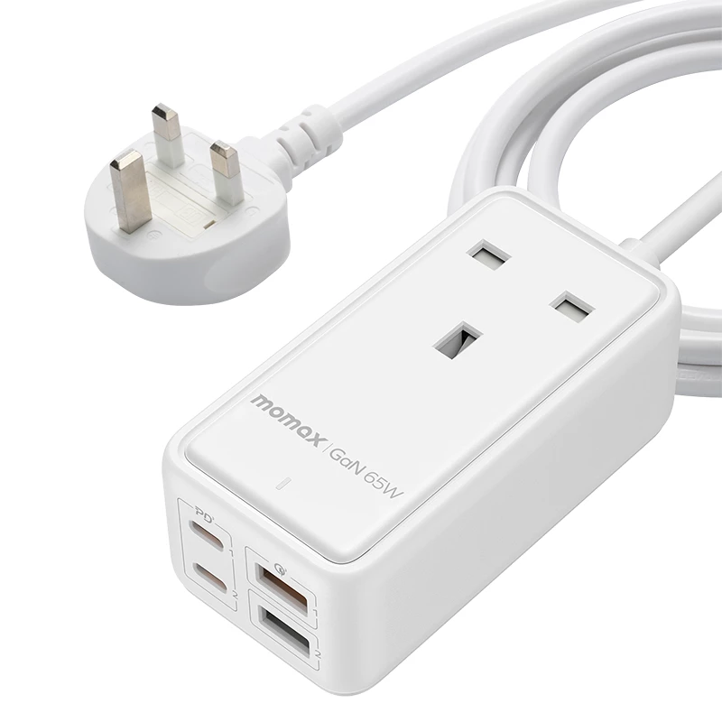 MOMAX OnePlug GaN Extension Cord with USB (White) #US15