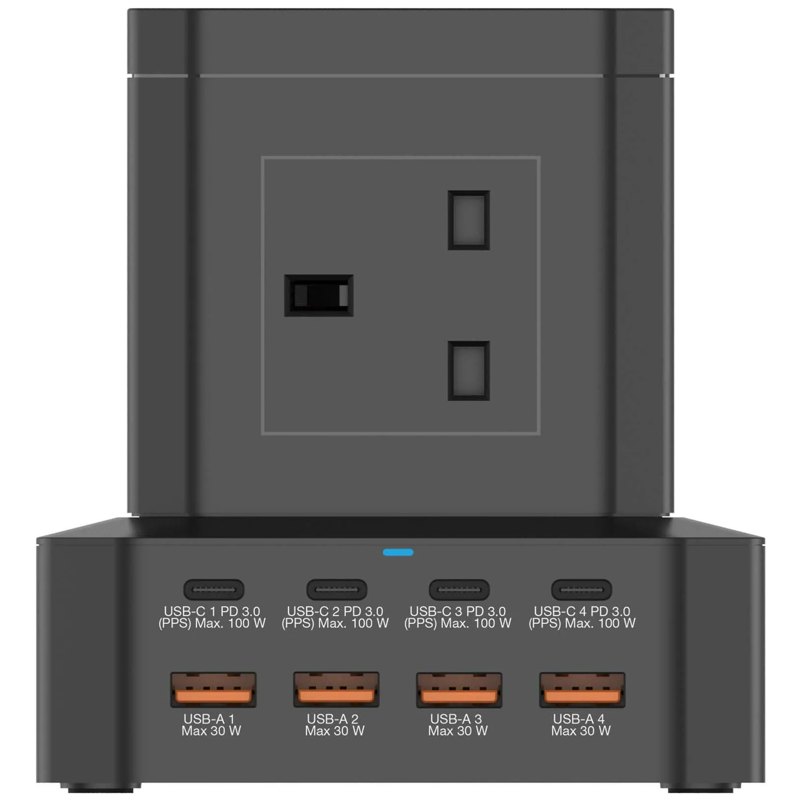 Verbatim PowerStrip Tower 100W 2米 8位AC插座 USB-C x 4 +USB-A x 4  (黑色) #66962