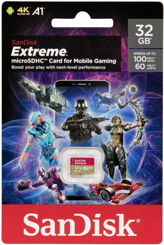 Sandisk Extreme 32Gb MicroSDHC UHS-I Card for Mobile Gaming #SDSQXAF-032G-GN6GN