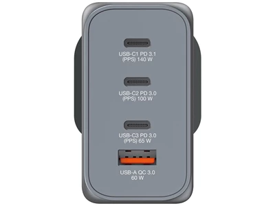 Verbatim GaN Usb Charger (240W, 4port, PD, Usb-A, 3xTypeC, Black) #32211