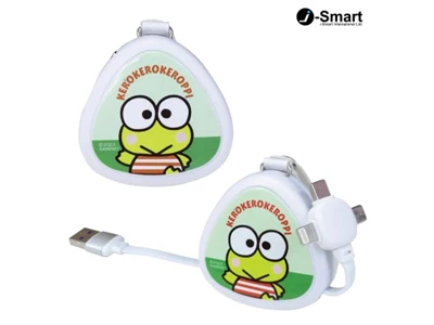 Sanrio Kerokerokeroppi Usb-A to Micro-Usb+Type-C+Lightning Cable w/Retractable #4711303