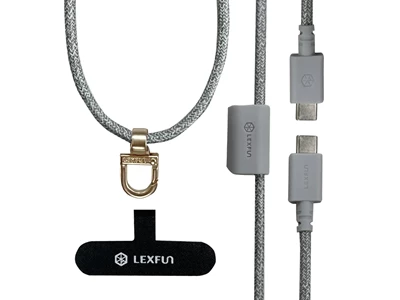 LEXFUN PowerSling 充電手機背帶 5ft/1.5metre Type-C to Type-C Cable 環保咖啡紗編織 (Grey) #PsCCgE