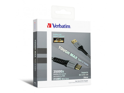 Verbatim Tough Max USB-C to USB-A Charge Cable 0.3m (Gray) #66116
