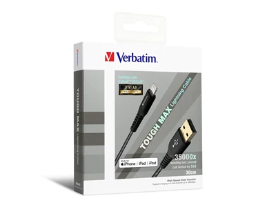 Verbatim Tough Max Lightning Cable MFi Charge Cable 1.2m (Black) #65992