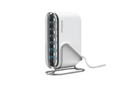 MOMAX 1-ChargeFlow+_UM55 Desktop GaN Usb Charger (120W, 6port, PD, 2xUsb-A, 4xTypeC, WhiteClear) #UM55UKw