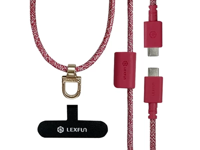 LEXFUN PowerSling 充電手機背帶 5ft/1.5metre Type-C to Type-C Cable 環保咖啡紗編織 (Red) #PsCCRD