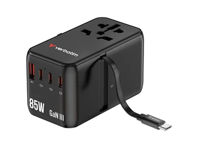 Verbatim Charge'n'Travel GaN Usb Charger w/Usb-C Cable (85W, 4port, 1xUsb-A, 3xTypeC, Black) #30176