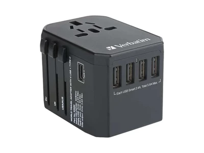 Verbatim Universal Travel Adapter Type-C + 4 USB (Black) #65686