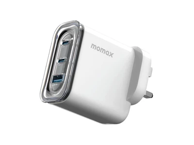 MOMAX 1-Charge Flow GaN Usb Charger (80W, 3port, PD, 2xTypeC, White Clear) #UM52UKW