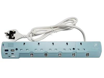 MEC Rb-5UsbTC/6 6ft/1.8metre 5Head 獨立開關 Power Extension Socket w/2xUsb-A, 2xTypeC (Blue) #422-444v2