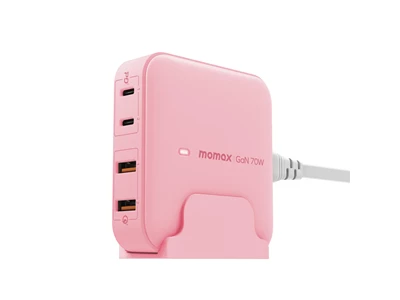 MOMAX OnePlug GaN Usb Charger (70W, 4port, PD, 2xQC3.0, 2xTypeC, Pink) #UM50UKP