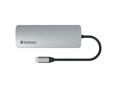 Verbatim 8in1 MultiPort Usb-TypeC to HDMI Adatper w/VGA, GigaLan, 2xUsb-A, micro/SD-slot, PD (silver) #66911