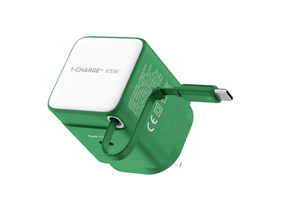 MOMAX 1-CHARGE+ GaN Usb Charger w/Type-C cable (65W, 1port, PD,TypeC, Green) #UM76UKG